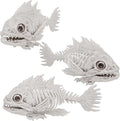 DR.DUDU 3 Pack Skeleton Fish Halloween Decor, Animals Skeleton Decorations Plastic Skull Fish Bones Figure Decor for Outdoor Indoor Bedroom Tank Party Props