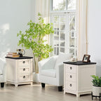 18" Farmhouse Night Stand with 3 Drawers, Wood End Table Dresser for Bedroom, White Nightstand, Bed Side Table with Metal Handle, Bedside Cabinet for Bedroom Living Room, Closet
