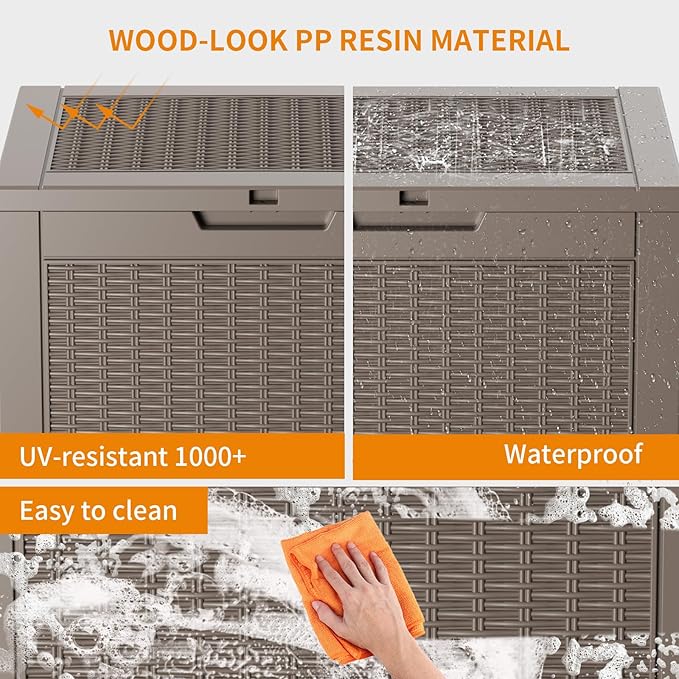 30 Gallon Resin Deck Box, Lockable Patio Outdoor Storage Box for Furniture, Garden Tools and Tools Storage, Waterproof Outside Storage Boxes - Grey