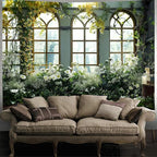 FENDROM Window View White Flower Tapestry Nature Landscape Classic Flower Vine Wall Hanging Party Decorations For Bedroom Living Room Dorm