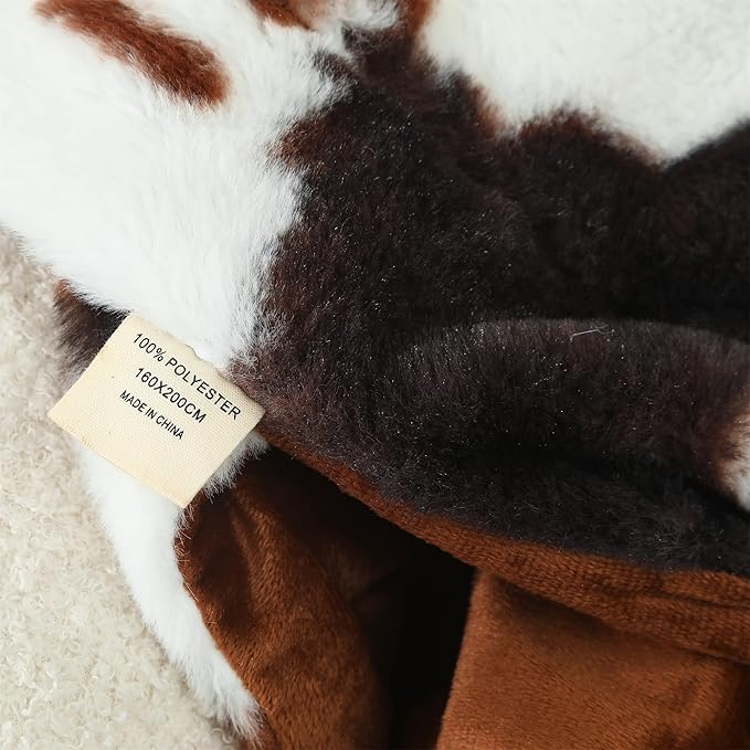 RYNGHIPY Lightweight Soft Cow Print Throw Blanket - Warm Coffee Throw for Baby Kids Girls Boys Adults (51''x63'')