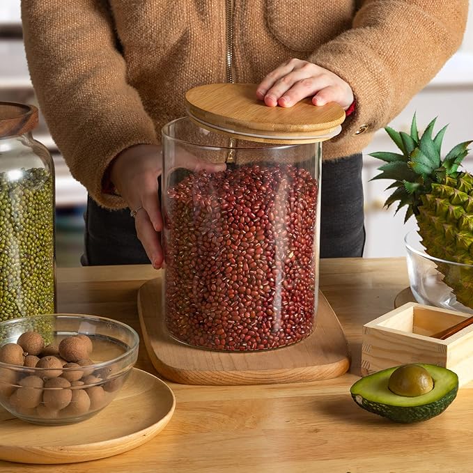 Food Storage Jars,2pack-105 Ounces3100ML -Stackable Glass Storage Containers Clear Glass Food Canister with Bamboo Lid Airtight For Serving Tea, Coffee, Flour, Sugar, Candy, Cookie, Spice and More