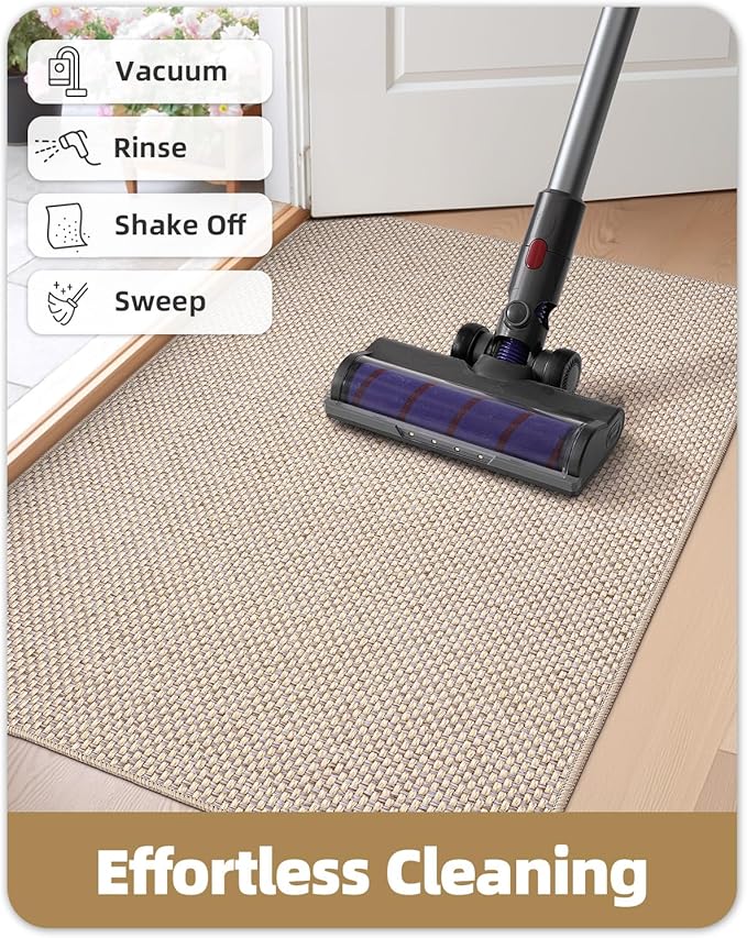 Color&Geometry Front Door Mat Indoor 26"x95", Ultra Non Slip Rubber Backed Dirt Trapper, Low Profile Thin washable, Easy Clean Entry Entryway Rug Door Mat Indoor Entrance, Khaki (Rolled-up NO Creases)