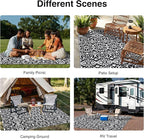 OLANLY Outdoor Rug Waterproof 5x8 ft Clearance, Reversible Outdoor Plastic Straw Rug with Floral Pattern, RV Mat for Patio, Camping, Balcony, Deck, Backyard, Black & White