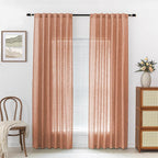 MYSKY HOME Burnt Orange Curtains for Bedroom 84 Inch Length, Living Room Curtains & Drapes Boho Semi Sheer Light Filtering for Sliding Glass Door Windows Soft Elegant, 50" x 84", Orange, 2 Panels