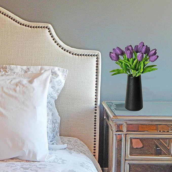 Mandy's Artificial Tulips 20 Stems Purple PU Faux Flowers for Wedding Home Decor 13.5 Inch