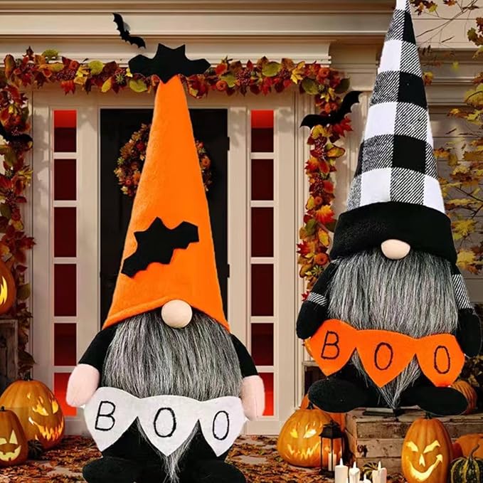 Halloween Gnomes Plush Decor,Witch Scandinavian Tomte Nisse Gnome Swedish Table Decorations Handmade Gnome Decoraion for Home,Orange