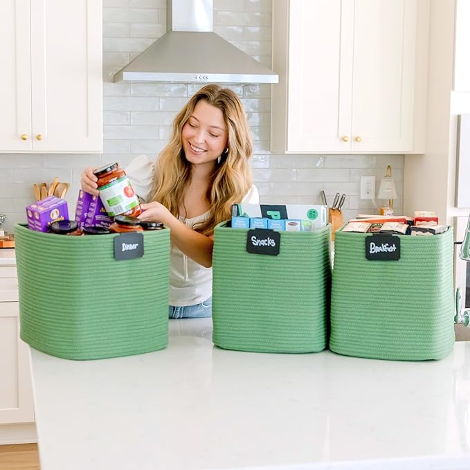 NaturalCozy 13x15x13 Kallax Storage Cubes Bins, 3 Pack | Cotton Rope Cube Storage Bin Woven Baskets for Organizing | Kallax Insert Storage Baskets for Shelves Organizer, Kids Toy, Closet Baby Nursery