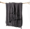 lifein Throw Blanket for Couch, Soft Boho Decor Bed Throw,Cozy Grey Knitted Chenille Small Farmhouse Lightweight Throw for Spring(Dark Grey,50 * 60")