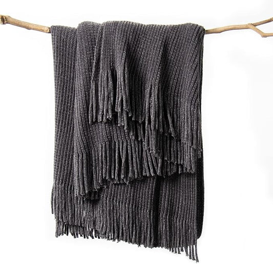 lifein Throw Blanket for Couch, Soft Boho Decor Bed Throw,Cozy Grey Knitted Chenille Small Farmhouse Lightweight Throw for Spring(Dark Grey,50 * 60")