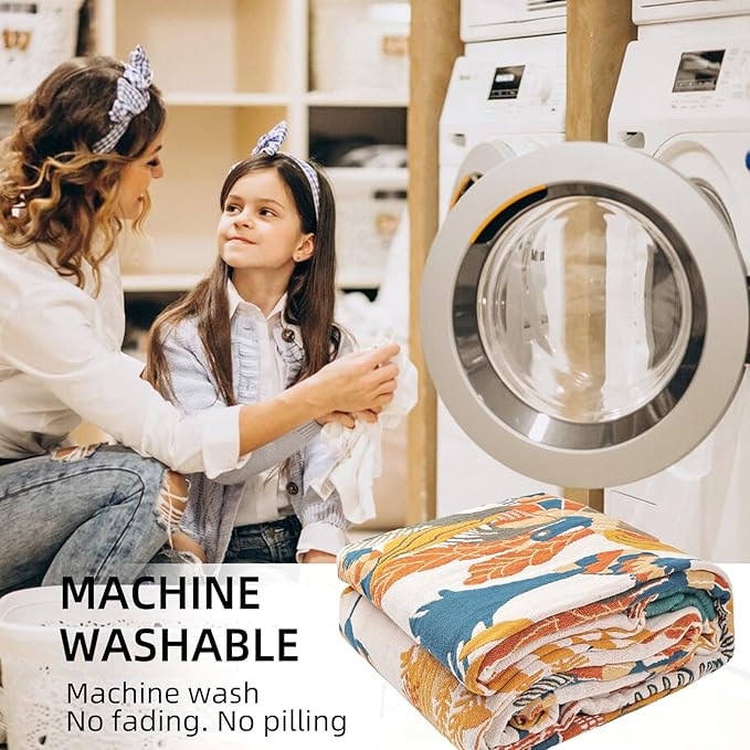 Boho Throw Blanket for Bed - 100% Pure Cotton Ultra Soft Rustic Quilt - Farmhouse Decor Bed Blankets, All Season Rustic Throw for Sofa Couch Chair(80''x 90'', Floral Bird)