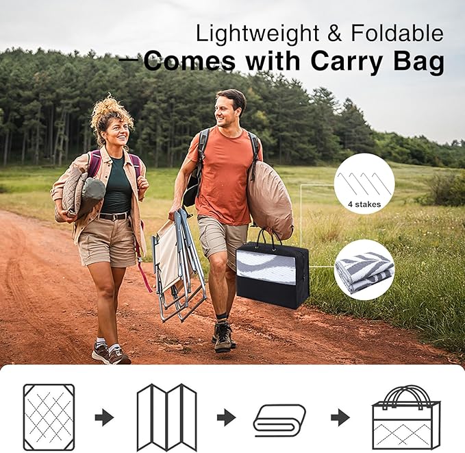 OLANLY Waterproof Outdoor Rug 8x10 ft, Reversible Outdoor Plastic Straw Rug with Leaf Pattern, RV Mat, Indoor Outdoor Carpet for Patio, Camping, Balcony, Deck, Backyard, Grey & White