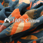 Snycler Boho Throw Blanket for Bed, 100% Organic Cotton Muslin Soft Throw-Orange Boho Floral Farmhouse Rustic Spring Summer Fall Decor Blanket for Couch Sofa Quilt and Gift, 60" x 80"