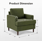 Mid-Century Accent Chair,Modern Linen Fabric Armchair for Living Room,Comfy Upholstered Reading Accent Chairs for Bedroom,Single Sofa Chair with Wood Legs (Green, 2 Pack)