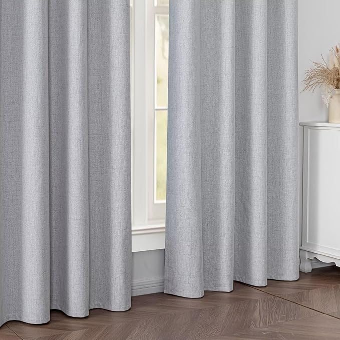 Blackout Curtains 96 Inches Long 2 Panels Set, 100% Black Out Textured Thermal Curtains, Grommet Light Blocking Drapes for Living Room Bedroom Luxury Decor(52W × 96L inch, Greyish White)