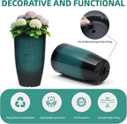 23.6" H Large Tall Outdoor Planters, Set of 2 Plastic Large Flower Pots for Outdoor Plants, with Gradient Turquoise Finish, Weather-Resistant for Porch, Garden, Patio or Indoor Use