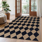 Lahome Checkered Easy Jute Outdoor Rug, 5x7 Area Rugs for Living Room Nature Large Dining Room Carpet, Farmhouse Outdoor Patio Non Slip Diamond Carpet for Home Office Bedroom Backyard Deck