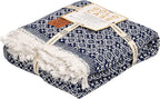 Gold Case Throw Blanket for Couch - 100% Recycled Turkish Cotton Blankets & Throws - Retro Soft Throw Blankets for Living Room Sofa - Boho Decorative Woven Throws for Couch - 60x80 - Navy Blue