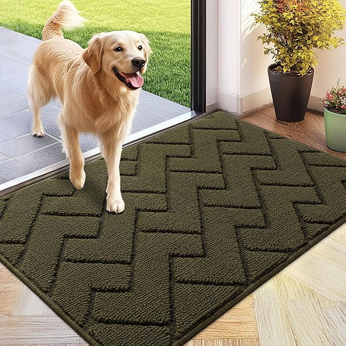 hicorfe Front Door Mat Outside Entrance,24"x35" Absorbent Muddy Dirt Resist Welcome Door Mats Outdoor Indoor,Stain and Fade Resistant,Non Slip Backing Entry Mat Doormat for Entryway (Oliver Green)