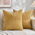 Fancy Homi 2 Packs Mustard Yellow Samll Decorative Throw Pillow Covers 12x12 Inch with for Couch Bed Sofa, Rustic Farmhouse Boho Home Decor, Soft Corss Patchwork Corduroy Square Cushion Case 30x30 cm