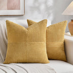 Fancy Homi 2 Packs Mustard Yellow Decorative Throw Pillow Covers 20x20 Inch for Living Room Couch Bed Sofa, Farmhouse Boho Home Decor, Soft Corss Corduroy Patchwork Accent Square Cushion Case 50x50 cm