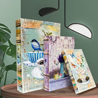 Decorative Book Box Set of 3, Trinket Keepsake Greeting Card Storage Box, Flower Bird Pattern Vintage Coffee Table Decoration, Graduation Gift Idea