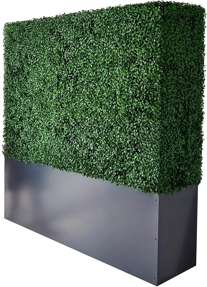 AGPL Upgraded Artificial Boxwood Hedge Wall with Gray Color Planter Room Divider and Privacy Wall Backdrops (48" H 48" W 12" D)