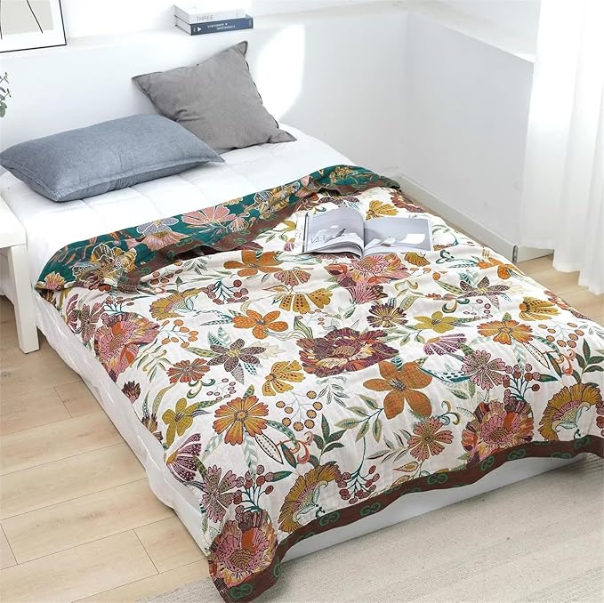 MSGKV 100% Cotton Boho Throw Blanket Woven Blankets, Reversible Versatile KnitWoven Blanket for Bed Couch Sofa, Super Soft Decorative Blanket for Chair Sofa and Living Room, 90''Wx 98''L