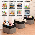 Storage Baskets for Organizing Shelves, Toy Basket for Kid's Room, Woven Cotton Rope Basket for Decor, Organizing Baskets for Bedroom Living Room, 15"x11"x9.5", 3 Packs, Black & Jute