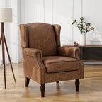 UIXE PU Leather High Back Accent Chairs Set of 2, Upholstered Armchair for Living Room, Retro Wingback Arm Chair Nailhead Trim Single Sofa Bedroom Reading Seat - Brown