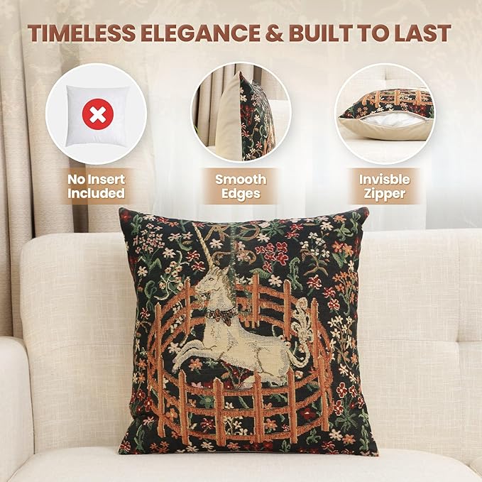 Charlotte Home Furnishings Couch Pillow Covers 16X16 in, Unicorn Decorative Throw Pillow Covers, Belgian Square Tapestry Cushion Case, Living Room Bed Sofa Home Decor, Soft Cotton Jacquard Woven