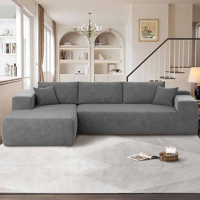 104" Cloud Sectional Couches for Living Room,L Shaped Boneless Couch in A Box,Sleeper Sofa with Comfy Chaise No Assembly Required,Grey