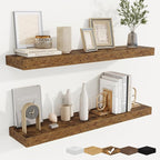 fuqing Floating Shelves for Wall, Bathroom Shelf Wall Mounted for Storage, Shelves with Invisible Bracket for Bedroom, Kitchen, Living Room, Farmhouse Small Book Shelf, 36 Inch Set of 2, Rustic Brown