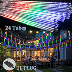 Meteor Shower Lights Outdoor Christmas Lights 24-Tube 576LEDs Snow Falling Rain Cascading Icicle Light for Christmas Tree Decorations Wedding Party Holiday Garden Decor, UL Plug Multi Color