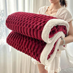 UKELER Sherpa Bed Blanket 80 × 90 inch, Ultra Soft Queen Size Throw Blanket for All Season, 470 GSM Cozy Plush Striped Fleece Blankets for Bedroom Living Room Dorm Hostel Sofa Camping, Red