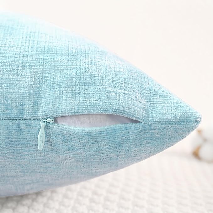 CaliTime Throw Pillow Covers Decorative 24 X 24 Inches Pack of 2 Cozy Chenille Cushion Cases for Couch Sofa Bed Living Room Home Light Blue Grey