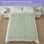 Bigacogo Chunky Knit Throw Blanket for Couch, 51x63 inches, 100% Hand Knitted with Thick Jumbo Chenille Yarn, Cozy Soft Large Rope Knot Cable Crochet Blankets for Sofa Bed Living Room, Sage Green