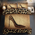 Leopard Comforter Set Full Girls,Sexy High Heel Comforter for Women,Leopard Print Bedding Set Full Adult,High Heel Quilt Bedroom Decor,African Animal Print Bedding Quilt