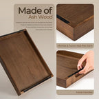Axeman Wooden Serving Tray with Metal Handles|Ottoman Tray for Breakfast, Bed, Couch|17x13in Ash Wood Coffee Table Trays|Food Drinks Decorative Storage Boards for Ottoman Kitchen, Walnut