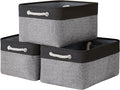 TheWarmHome Collapsible Storage Bin for Shelves - 16x12x8 inch Large 3 Pack Storage Basket for Organizing with Rope, Fabric Storage Cubes for Organizer Toy Cloth Gift Closet (Black & Grey)