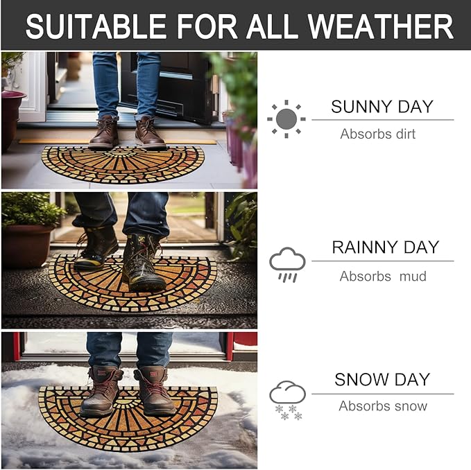 CHICHIC Welcome Door Mat 18 x 30 Inch Front Doormat Outdoors for Home Entrance Outdoors Mat for Outside Entry Way Doormat Entry Rugs, Heavy Duty Non Slip Rubber Back Low Profile, Semicircle