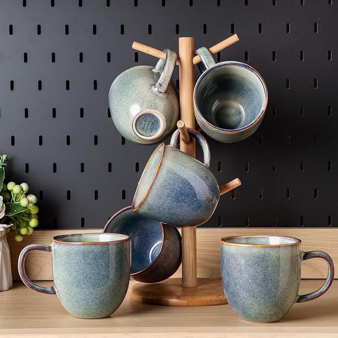 AmorArc 12oz Coffee Mugs, Ceramic Coffee Mugs set of 6 for Man, Woman, Dad, Mom, Modern Coffee Mugs with handle for Latte/Cappuccino/Milk/Cocoa. Dishwasher&Microwave Safe, Ceylon Blue