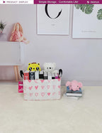 Rectangular Storage Basket Fabric Organizer Bin for Toys,Books,Clothes,Gifts,Pets-Perfect for Home,Office,Nursery,Dorm,Shelf(Rec-Pink hearts )