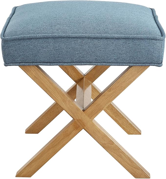 Amazon Basics Small Ottoman Foot Rest, Mid-Century Modern X Square Polyester Foot Stool, Indigo Blue, 20"W x 18"D x 18"H (Previously Rivet Brand)