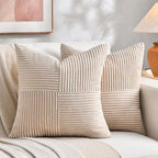 Fancy Homi 2 Packs Tan Decorative Throw Pillow Covers 22x22 Inch for Living Room Couch Bed Sofa, Rustic Farmhouse Boho Home Decor, Soft Corss Corduroy Patchwork Accent Beige Cushion Case 55x55 cm