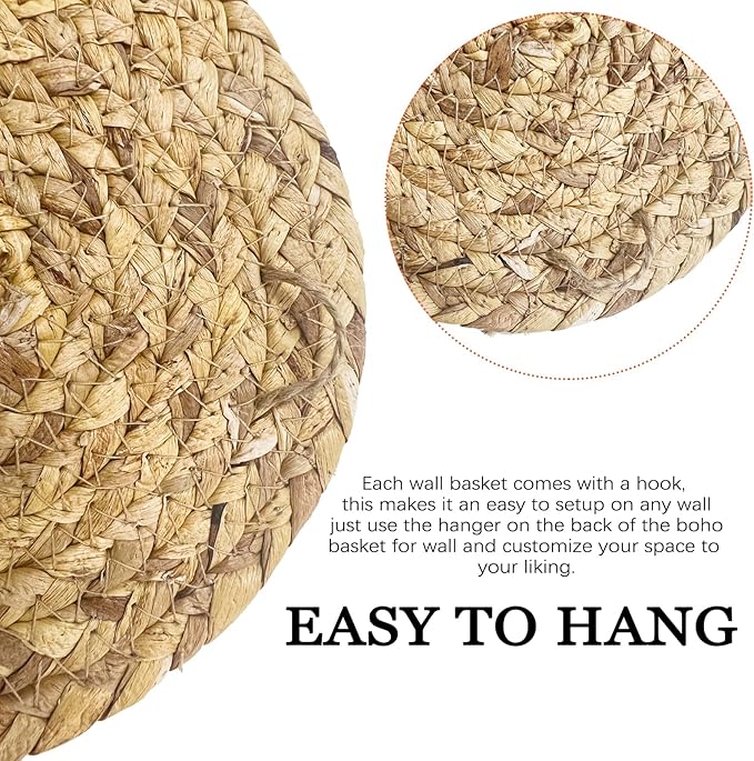 7 Pack Boho Wall Basket Decor - Seagrass Rattan Wicker Wall Decor Round Handmade Hanging Rustic Flat Elegant Wall Art for Farmhouse Living Rooms Bedrooms Display Table Settings Kitchen Home