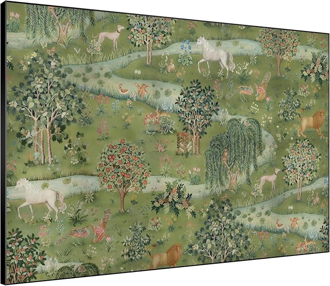 SIGNWIN 60"x72" Extra Large Framed Wall Art Medieval Fantasy Forest with Woodland Animals, Storybook-Inspired Scene for Home Living Room Bedroom Decor (Frame Assembly Required)
