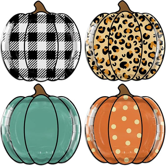 HAKOTI 40Pcs Fall Pumpkin Paper Plates - Thanksgiving Harvest Party Tableware Decoration Orange Pumpkin Shape Plates for Autumn, Halloween Holiday