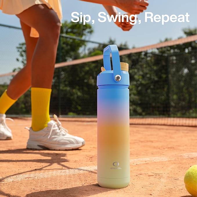 Insulated Water Bottle with Straw Stainless Steel Water Bottle, Leak-Proof, BPA-Free, Double Wall Vacuum Keeps Cold for 24 Hours for Sports, Travel, School (18 oz, Sunny Breeze)