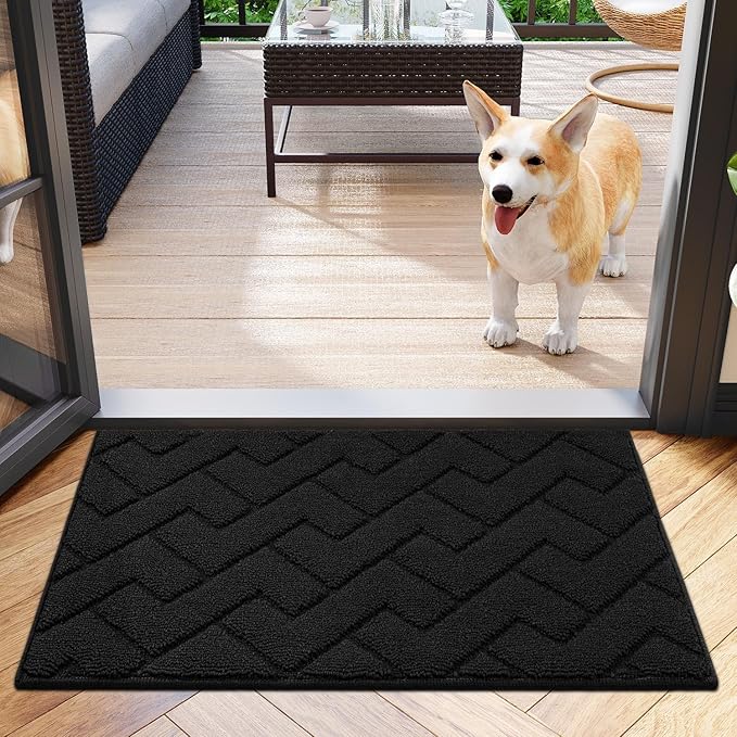hicorfe Indoor Doormat,Front Back Door Mat TPR Backing Non Slip Mats 20"x31.5" Absorbent Resist Dirt Entrance Doormat Inside Floor for Entryway Washable Low-Profile (Black)